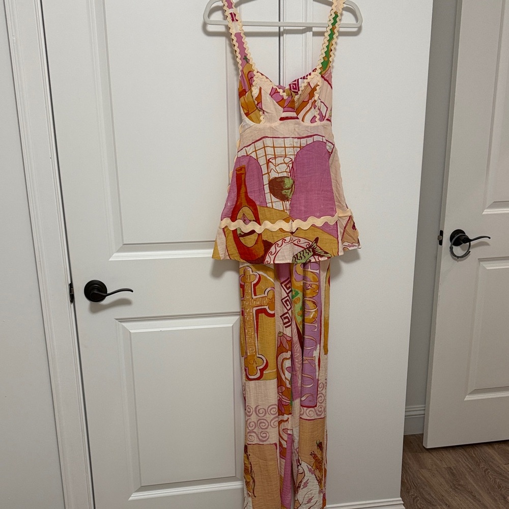 Vibrant Pink and Orange Floral Jumpsuit with Wide-Leg Design